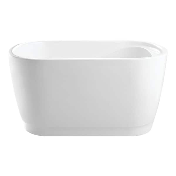 Aqua Eden 51.2 in. x 33.9 in. Acrylic Oval Flatbottom Freestanding Soaking Bathtub with Drain in Glossy White