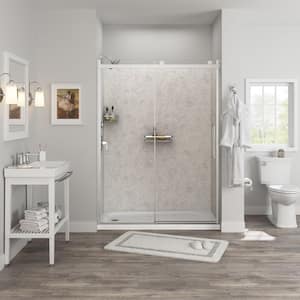 Passage 60 in. x 72 in. 2-Piece Glue-Up Alcove Shower Wall and Base Kit with Left Hand Drain in Platinum Marble