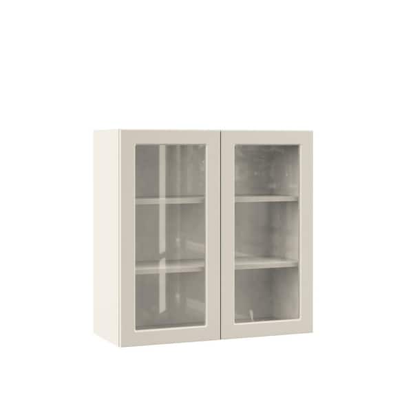 Hampton Bay Designer Series Melvern 30 in. W x 12 in. D x 30 in. H Assembled Shaker Wall Kitchen Cabinet in Cloud with Glass Door