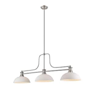 Melange 3-Light Brushed Nickel Billiard Light with Matte Opal Glass Shade Island or with No Bulbs Included