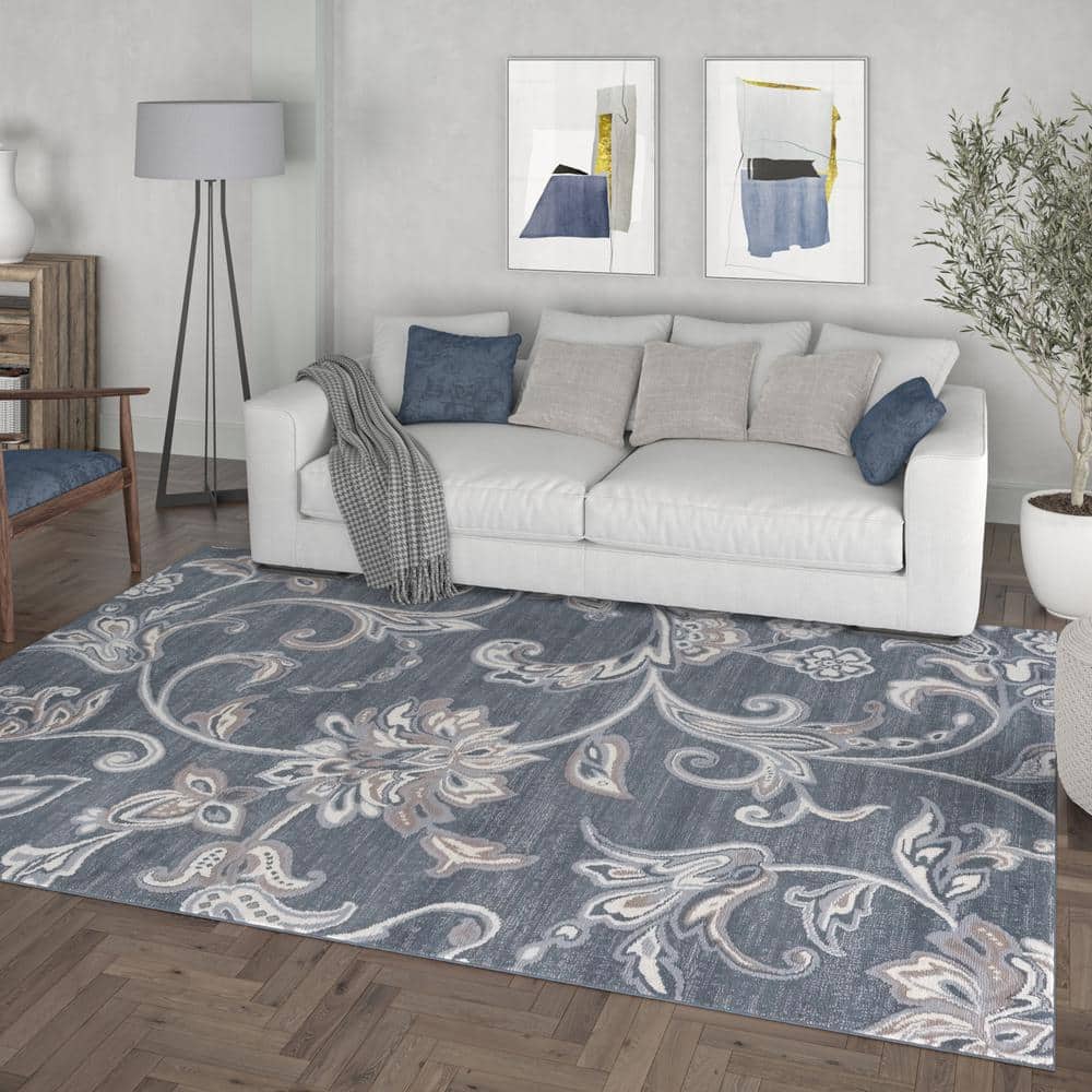 Madison Garland 5' x 7' Handmade Gray Floral Synthetic Area Rug