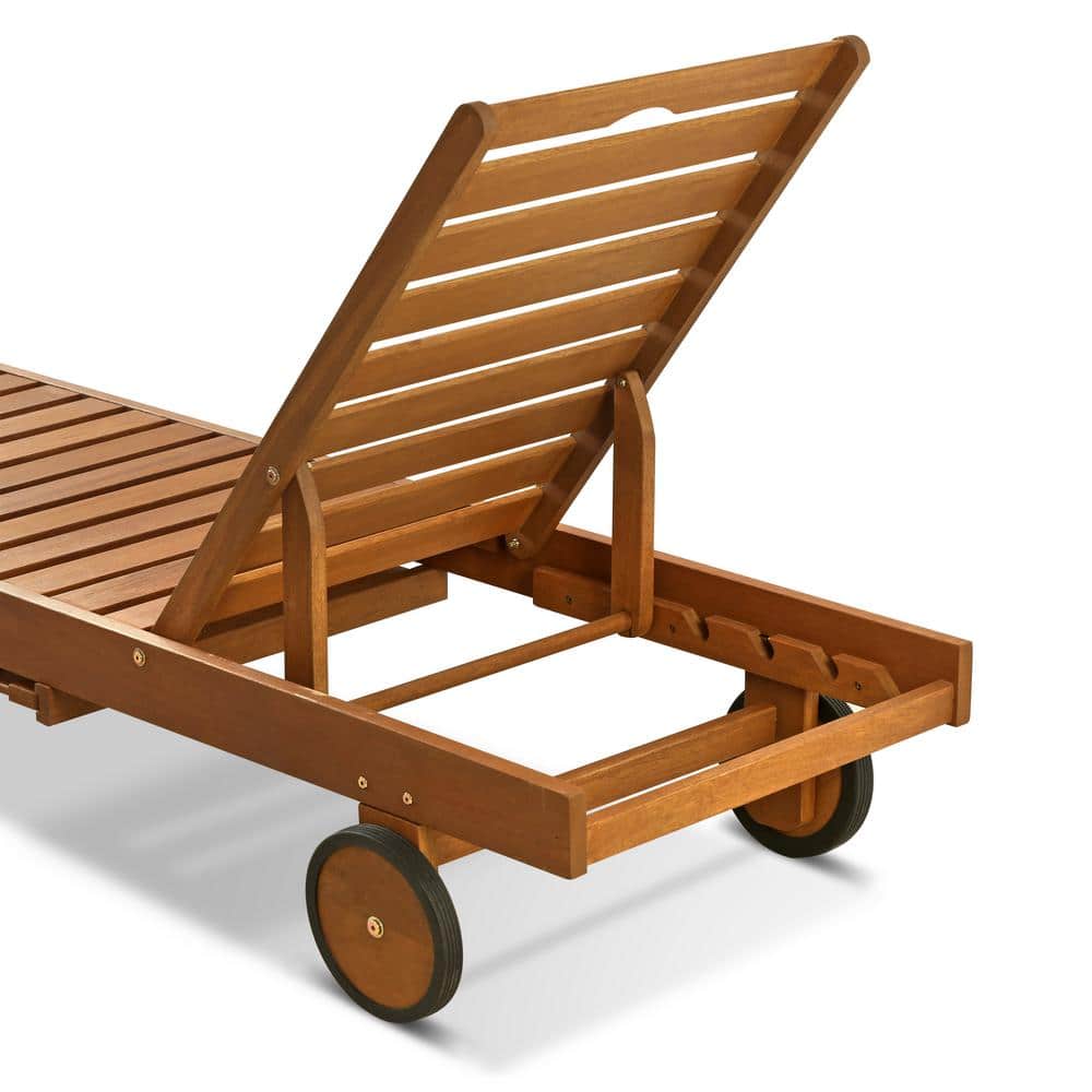 Tioman Natural Brown Hardwood Outdoor Chaise Lounger with Tray