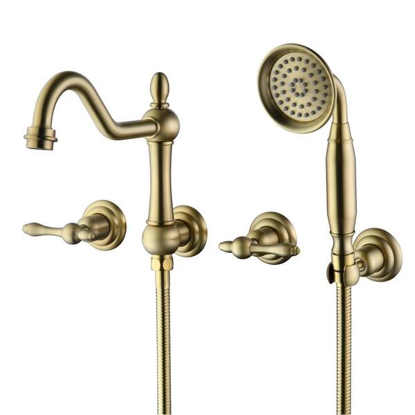 SUMERAIN Tub Faucet Wall Mount Tub Filler High Flow Bathtub Faucet Brushed Gold With Rough In Valve Two Cross Handles