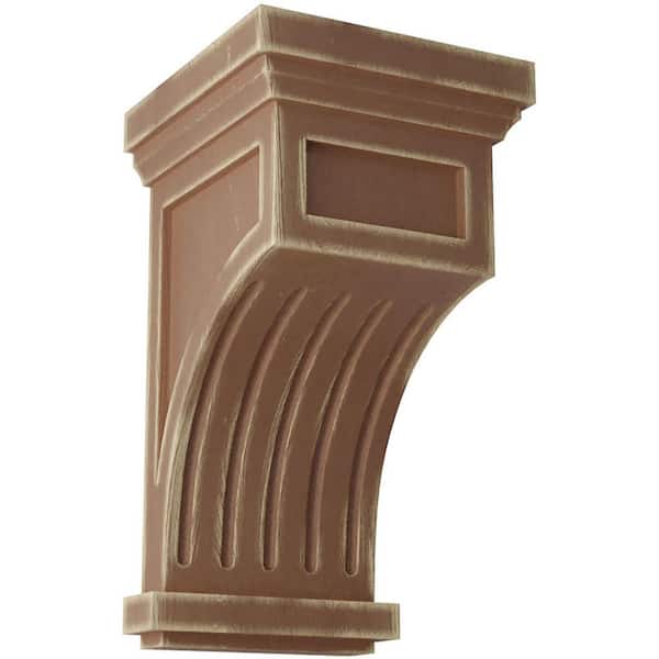 Ekena Millwork 7 in. x 13 in. x 7-1/2 in. Weathered Brown Fluted Wood Vintage Decor Corbel