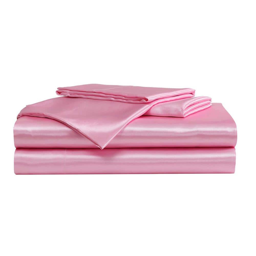 BETSEY JOHNSON Solid 3-Piece Pink Satin Twin Xl Sheet Set