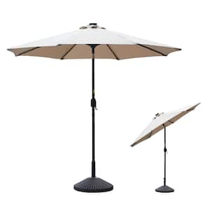 9ft Outdoor Market Patio Umbrella 32 LED Solar Umbrella with Tilt and Crank in Sand