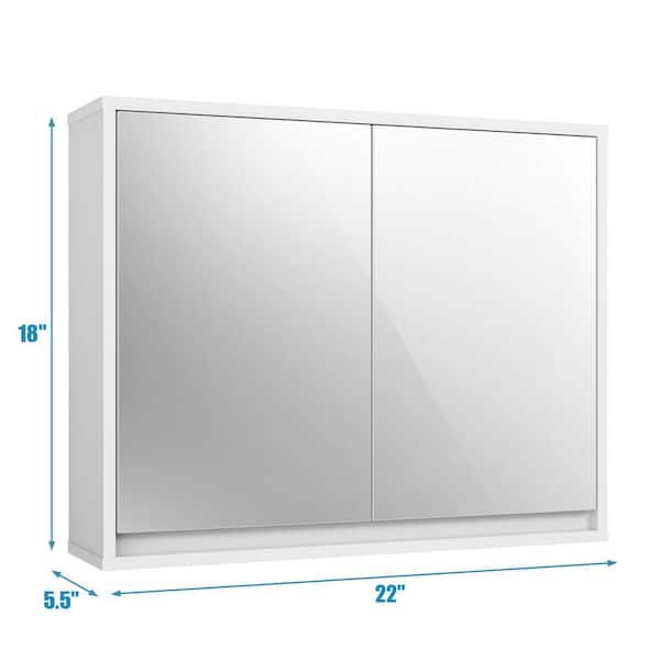 FORCLOVER 2-Door 22 in. W x 18 in. H Rectangular White MDF Surface Mount Medicine Cabinet with Mirror