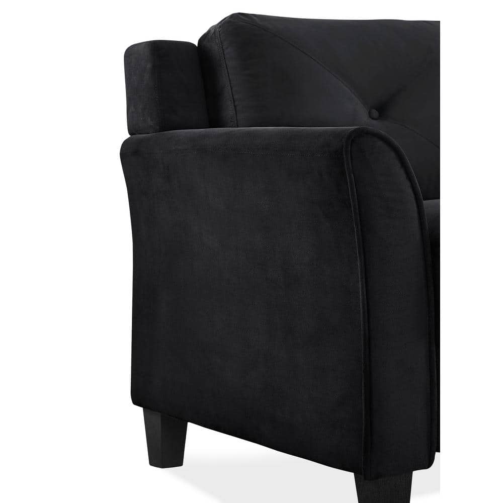 Hartford Black Microfiber 78'' Plush Tufted Sofa with Wood Frame
