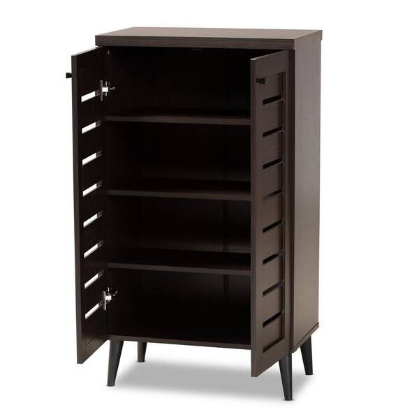 Baxton Studio Salma 8 Pair Dark Brown Wood Shoe Storage Cabinet