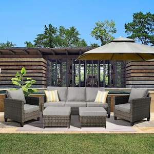 Positano Gray 5-Piece Wicker Outdoor Patio Conversation Seating Set with Dark Gray Cushions