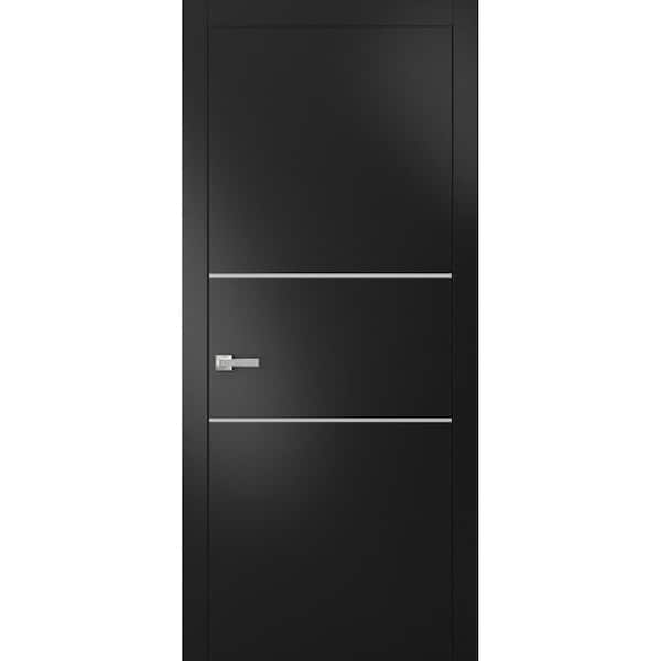 Sartodoors 32 in. x 80 in. 1 Panel Black Matte Finished Solid Wood with Honeycomb Sliding Door with Hardware