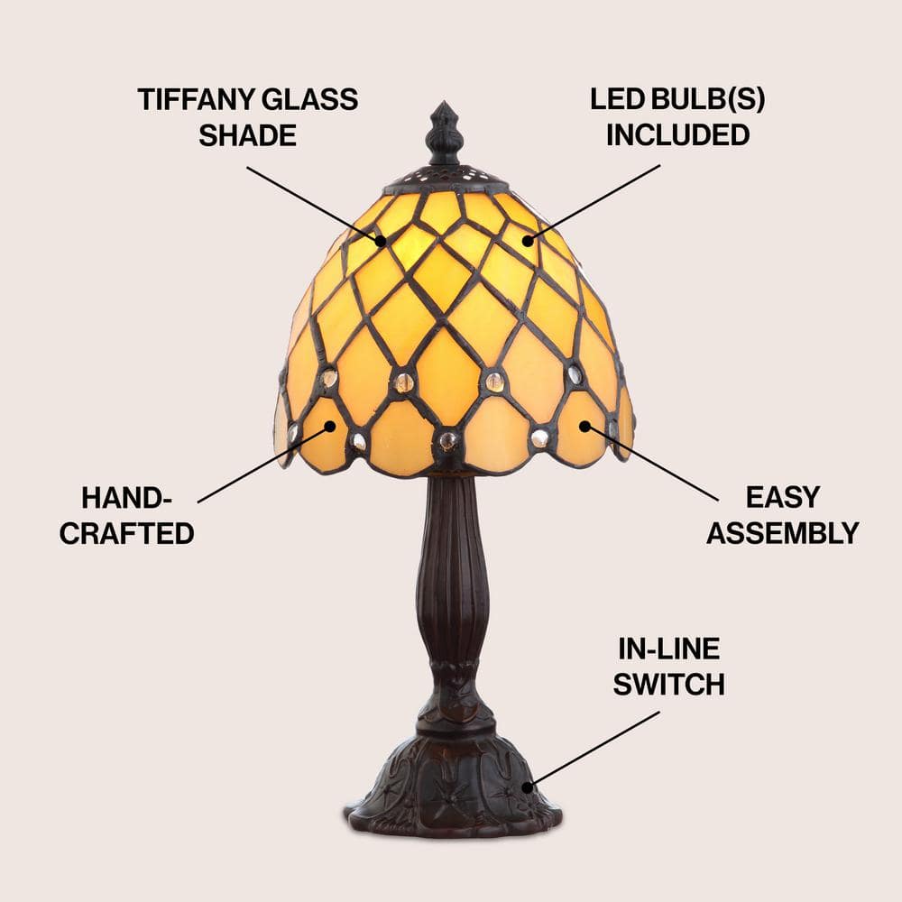 Elegant Tiffany-Style 12.5" Bronze Stained Glass LED Table Lamp