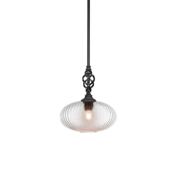 Unbranded Bridgewater 100 W 1-Light Matte Black Standard Mini Pendant Light with Glass Shade