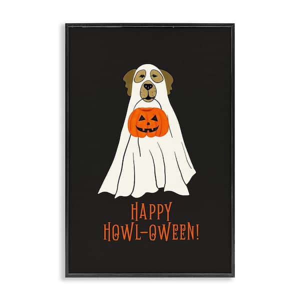 Happy Howl-Oween Ghost Dog by JJ Design House LLC Framed Giclee Art Print Animal 18 in. x 12 in.