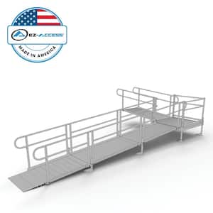 PATHWAY 22 ft. L-Shaped Aluminum Wheelchair Ramp Kit with Solid Surface Tread, 2-Line Handrails and 4 ft. Turn Platform