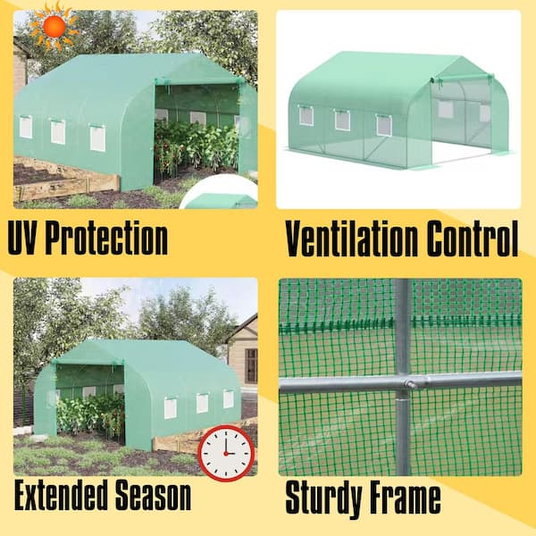 12 ft. x 10 ft. x 7 ft. Outdoor Walk in DIY Greenhouse, Tunnel Green House with Roll-up Windows, Zippered Door, PE Cover
