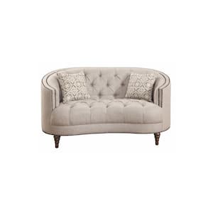 63 in. Beige Solid Print Fabric 2-Seater Loveseat with Wooden Frame