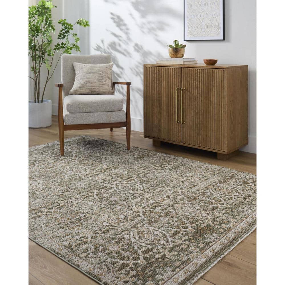 Myrtle Avenue Olive and Taupe Vintage Moroccan Area Rug, 5'3" x 7'7"