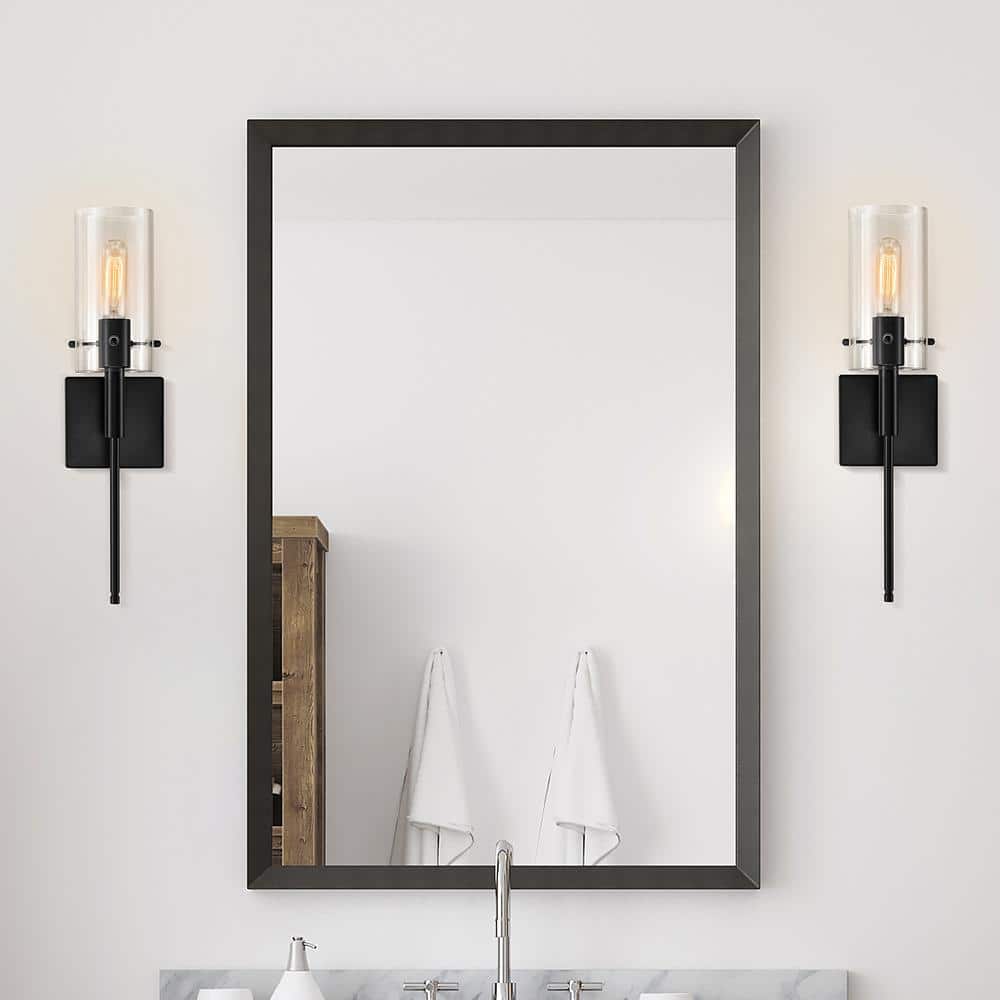 Kyrid Bronze Finish Slim Wall Sconce Set of 2 with Hand-Blown Glass