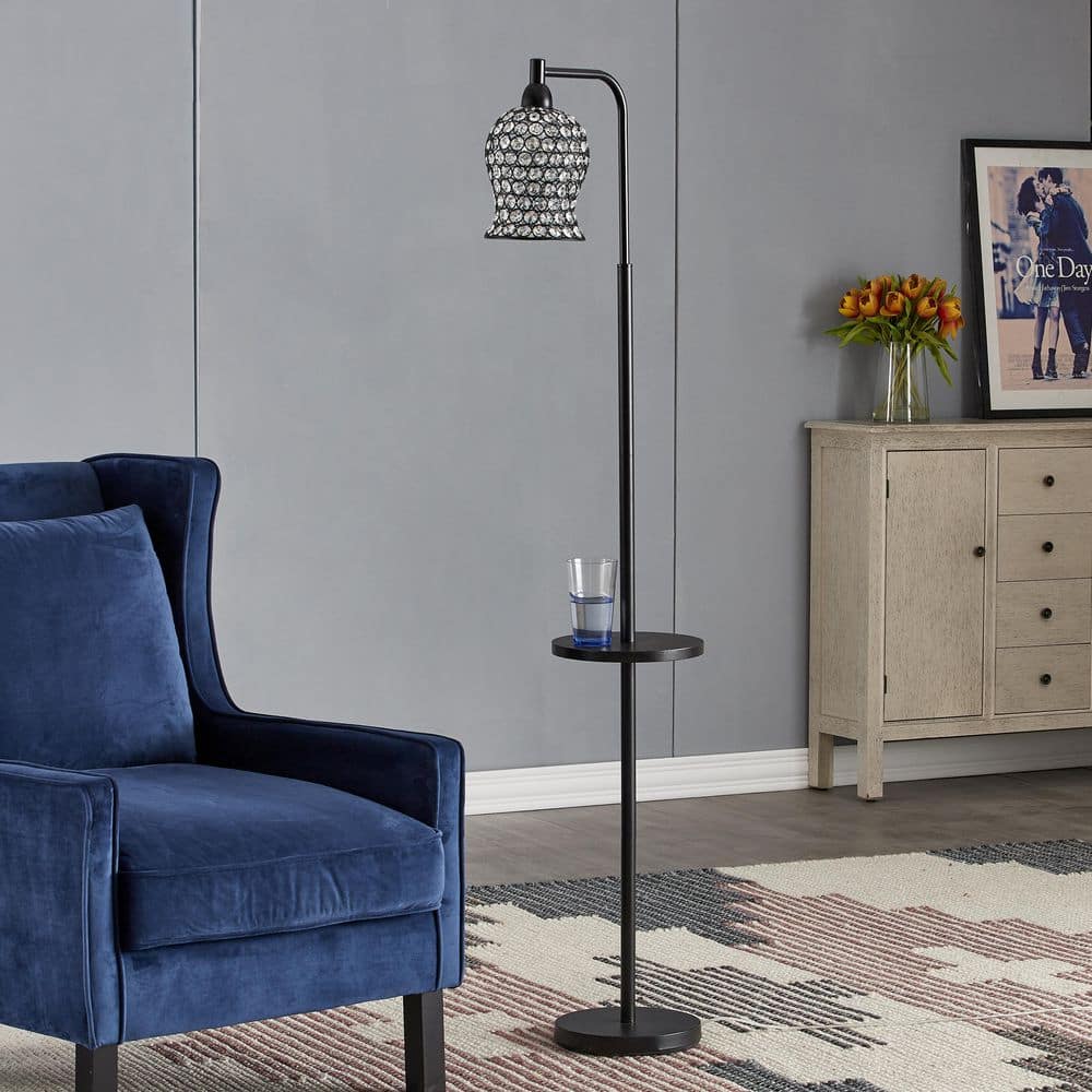 Maxax Oklahoma 65 in. Black Arched Floor Lamp with Crystal Shade F69BK