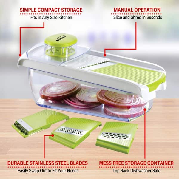 Pampered Chef Ultimate Mandoline Slicer w/Storage Box for Blades & 2-Food  Holder