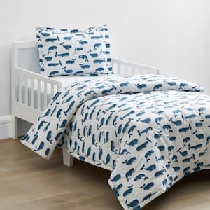 Company Kids Whale School Blue Multi Organic Cotton Percale Toddler Comforter Set