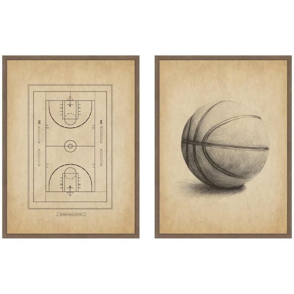 2 Piece Sylvie "Antique Basketball" by The Creative Bunch Studio Sports Framed Art Print Set 24 in. x 18 in.