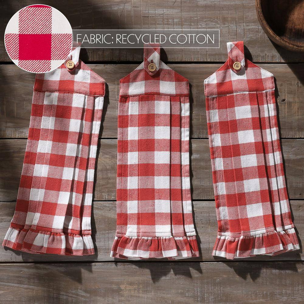 Red and White Buffalo Check Cotton Kitchen Towel Set of 3