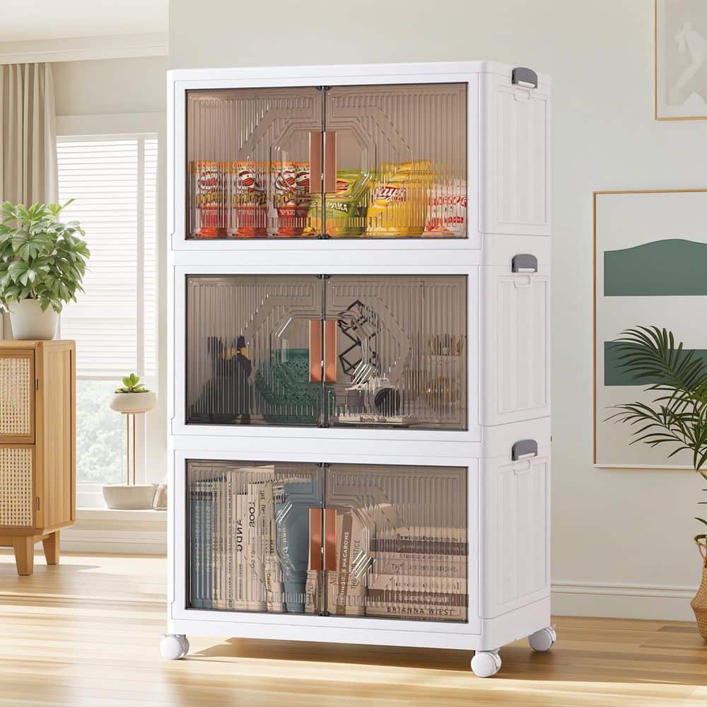 VECELO 3-Tier Foldable Stackable Accent Storage Cabinet with