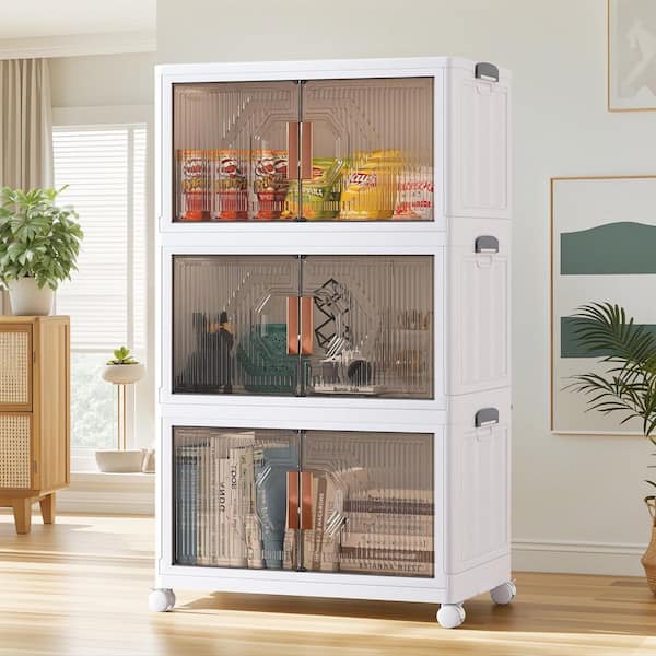 VECELO 3-Tier Foldable Stackable Accent Storage Cabinet with
