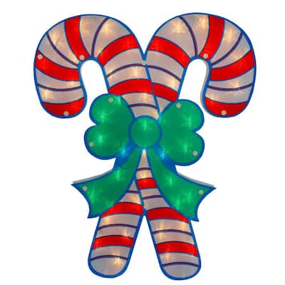 18.5 in. Lighted Double Candy Cane Christmas Window Silhouette