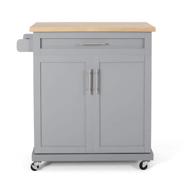 Noble House Mingo Gray Kitchen Cart with Cabinet Space