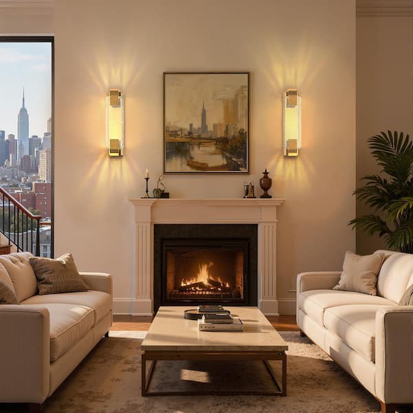 16 in. 1-Light Gold Crystal Wall Sconce Finish, Modern LED Indoor Wall Light with Crystal Shade for Bedroom or Hallway