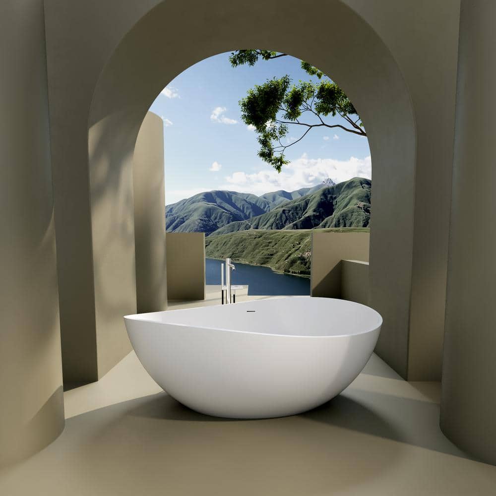 63 in. x 37.5 in. Matte Soaking Bathtub with Chrome Overflow in White cUPC 