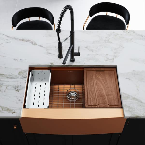 Tourner Stainless Steel 33 in. Single Bowl Farmhouse Apron Workstation Kitchen Sink with Accessories