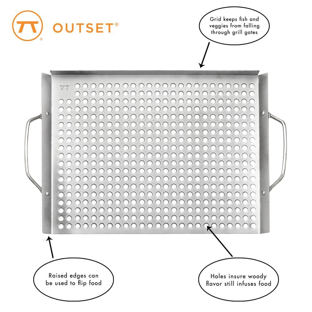 Outset Stainless Steel Perforated Grill Topper Grid with Handles
