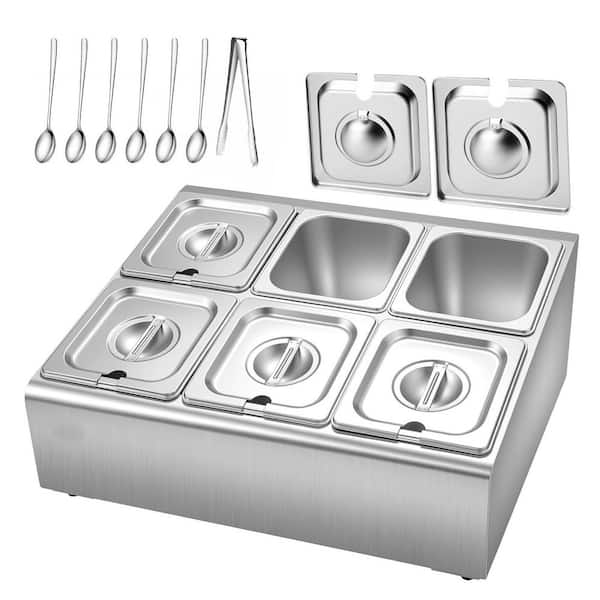 Countertop Food Serving Display Container, Buffet Condiment Servers, Stainless Steel Salad Tray, Cooled Rack with Lids
