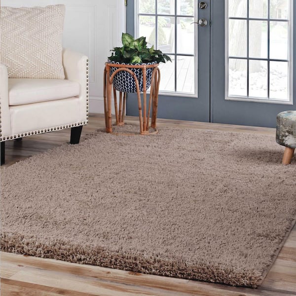 Berlin Taupe 8 ft. x 10 ft. Solid Plush Shag Indoor Area Rug