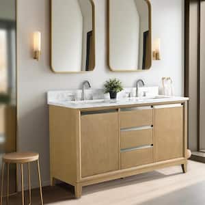 54 in. W x 22 in. D x 34 in. H Double Sink Bathroom Vanity in Natural Oak with Engineered Marble Top