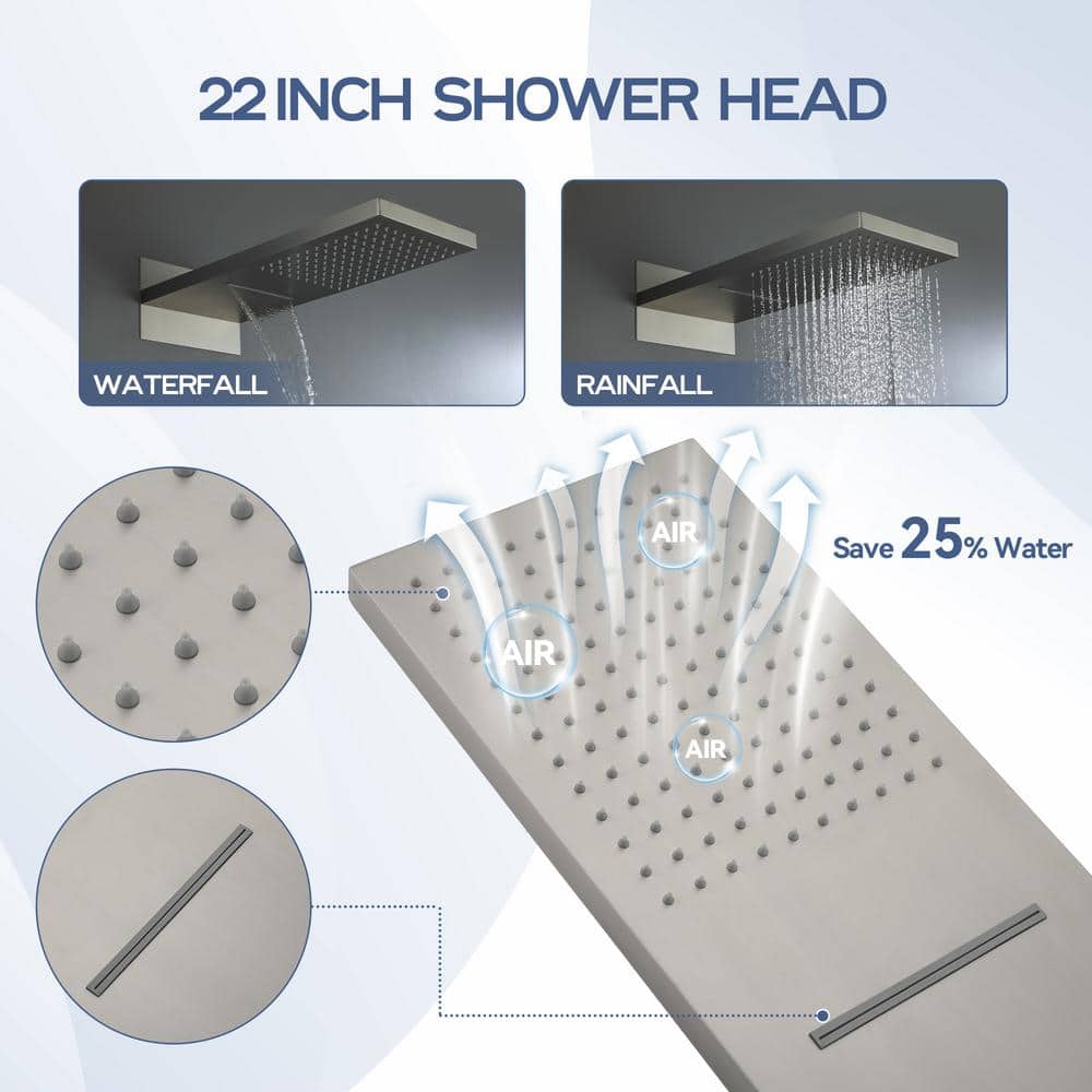 Brushed Nickel Dual-Function Rainfall Shower System with Handheld
