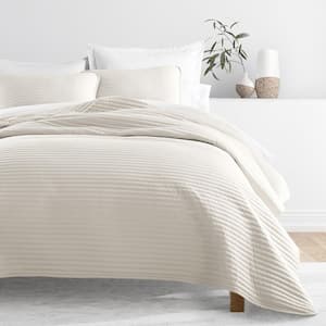 All Season 3-Pcs Natural Microfiber Full/Queen Stripe Stitch Quilt Set with Shams