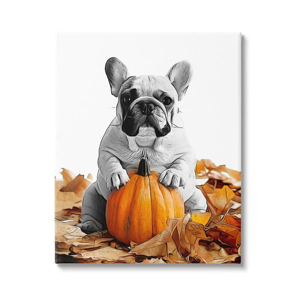 Stupell Industries Puppy with Fall Pumpkin byAnnalisa Latella 1 Piece Unframed Graphic Print Animal Poster Art Print 20 in. x 16 in.