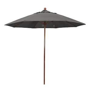 9 ft. Woodgrain Aluminum Commercial Market Patio Umbrella Fiberglass Ribs and Push Lift in Charcoal Sunbrella