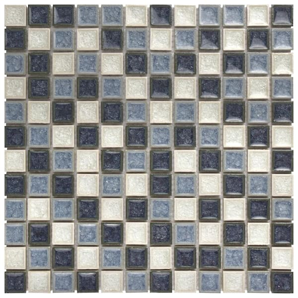 Merola Tile Crackle Square Azure Mix 11-5/8 in. x 11-5/8 in. x 8 mm Ceramic and Glass Mosaic Tile