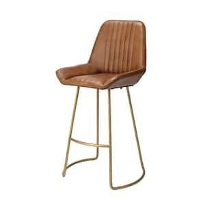 33 in. Brown and Brass Low Back Metal Frame Counter stool with Leatherette Seat