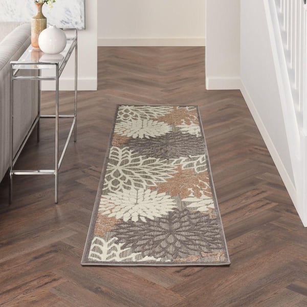 Aloha Natural 2 ft. x 6 ft. Kitchen Runner Floral Modern Indoor/Outdoor Patio Area Rug