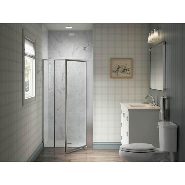 Attend 42 in. W x 69 in. H Pivot Framed Shower Door in Bright Silver