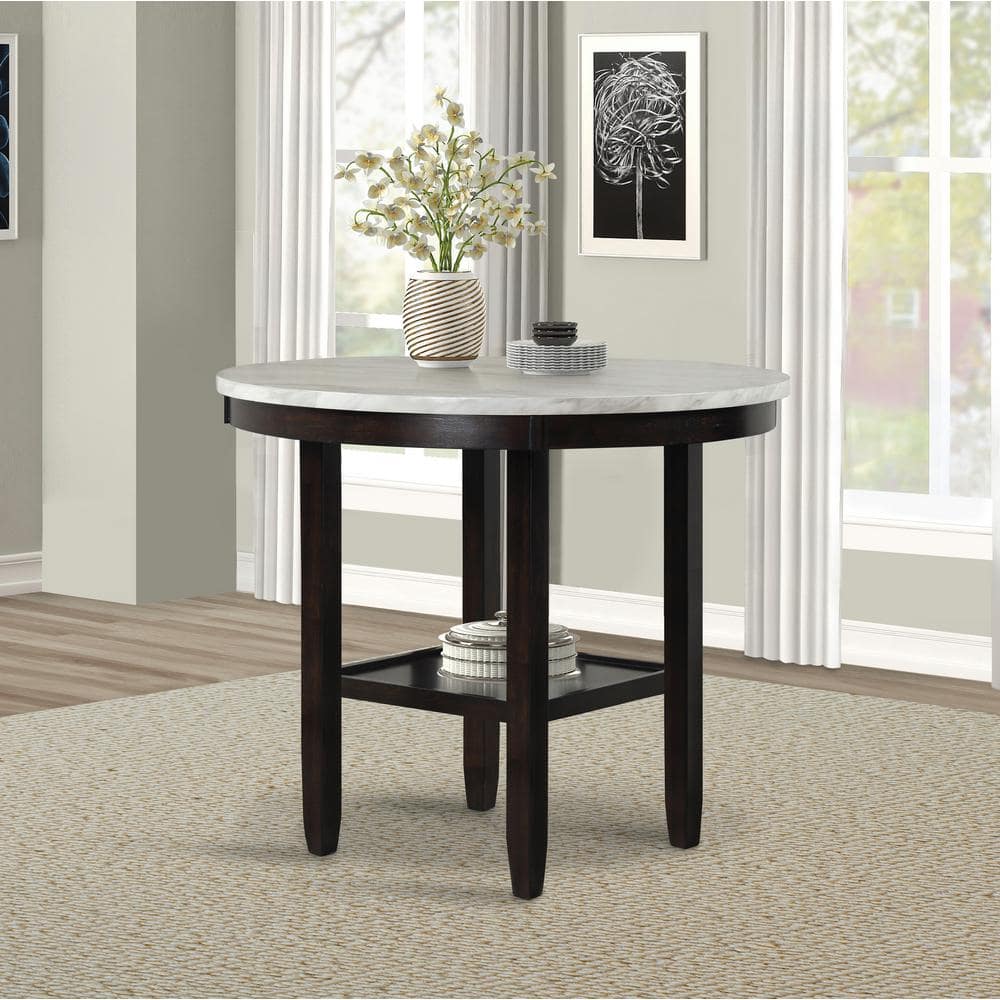 Transitional Celeste 42-Inch Round Marble-Top Counter Table with Storage