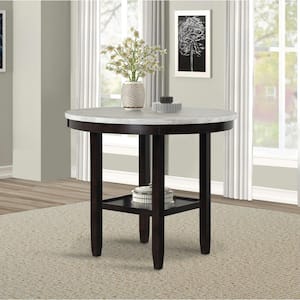 New Classic Furniture Celeste Black Expresso Wood Round Counter Table with Faux Marble Top