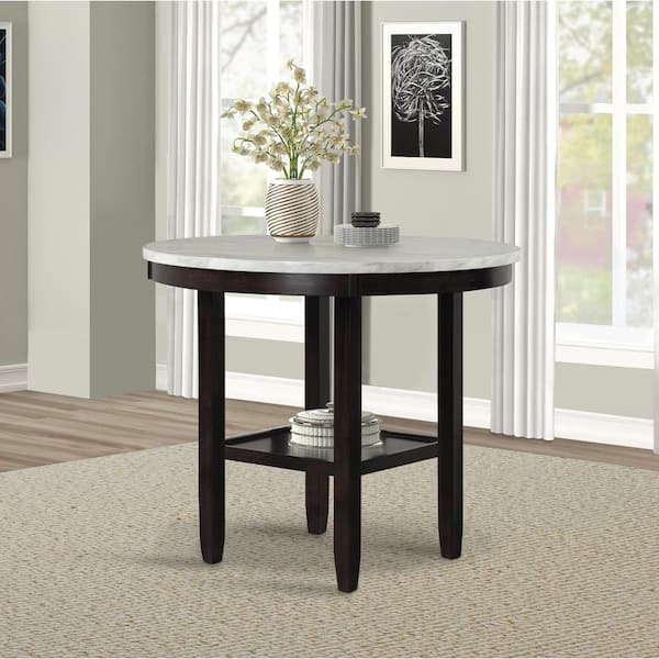 New Classic Furniture Celeste Black Expresso Wood Round Counter Table with Faux Marble Top
